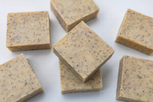 Several Exfoliating Coffee Soap bars with real coffee and coffee grounds for exfoliation