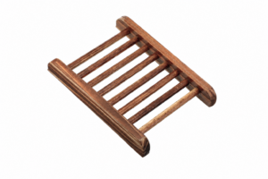 Wooden soap dish in charcoal finish with ladder-style drainage design
