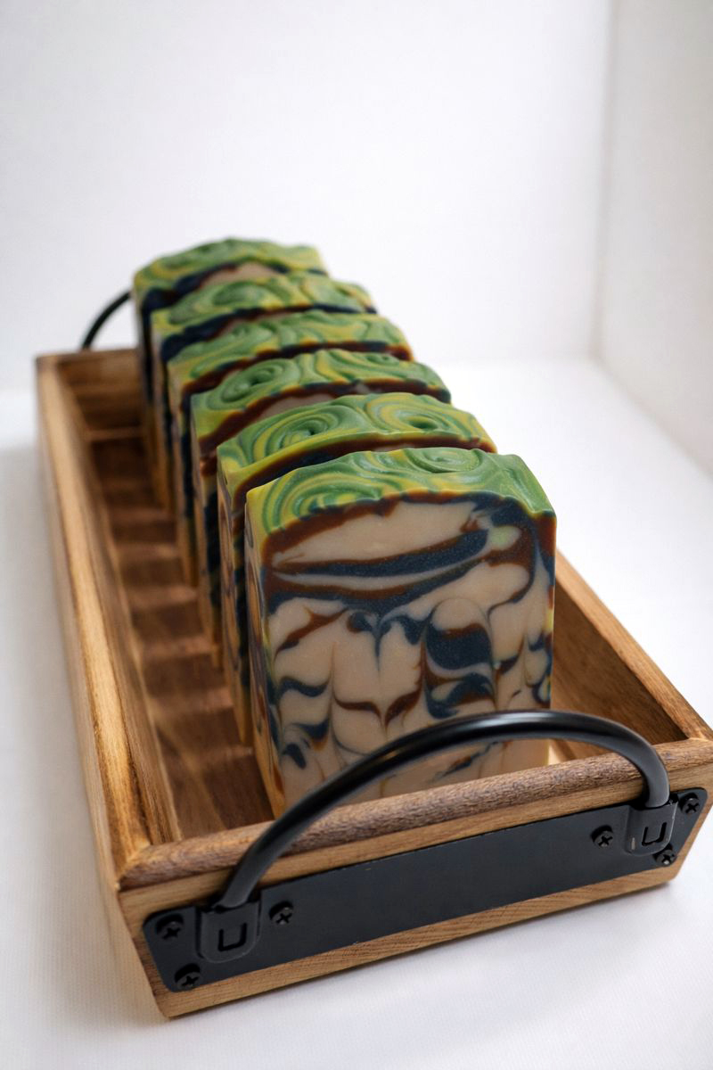 Naked Blends Smoked Cedar and Oud Soap Lined inside a Wooden Tray