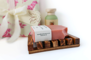 Blushing-Blossom-Gift-Box Soap, Wooden Soap Dish and Lotion